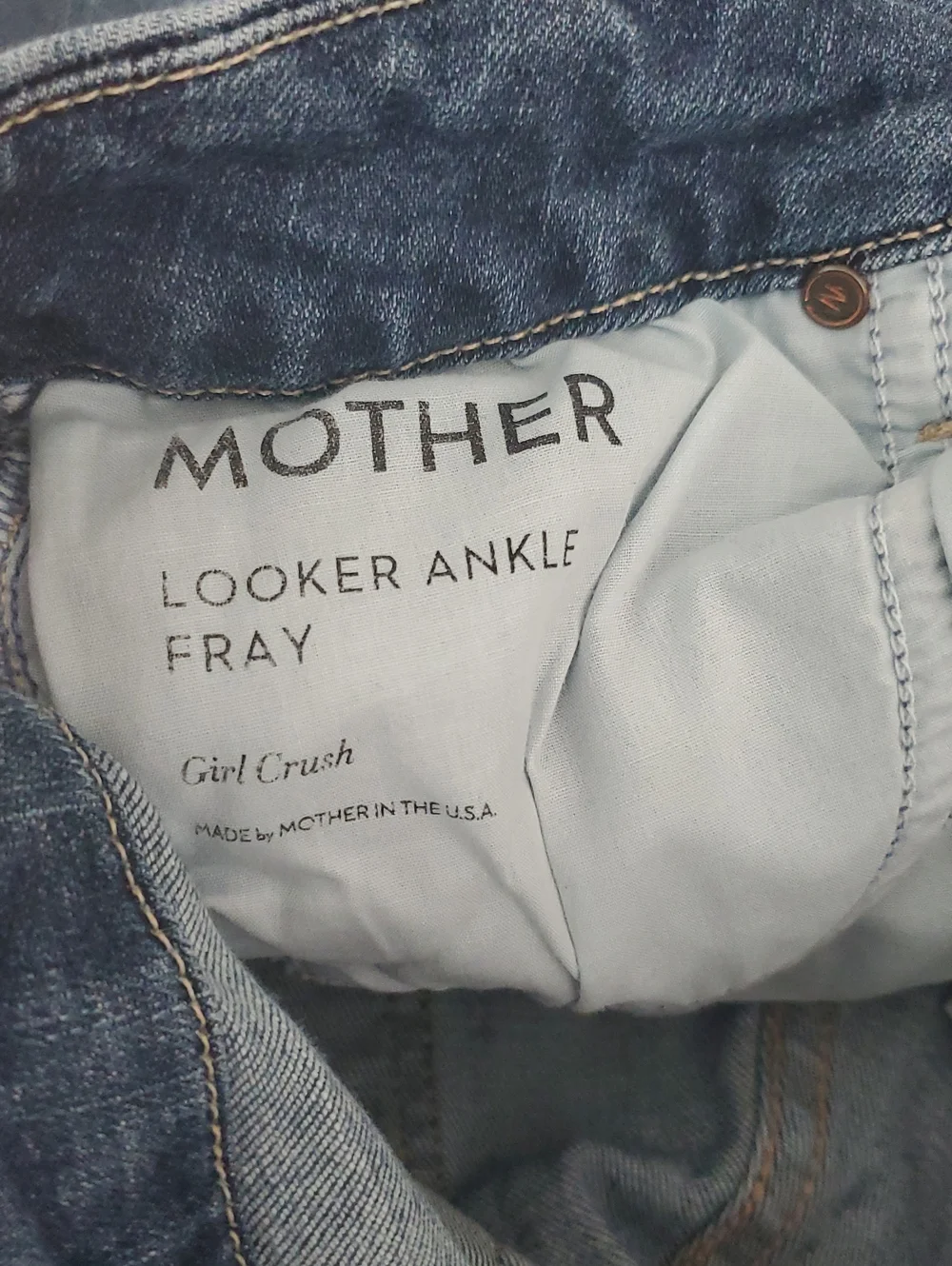 Mother Looker Ankle Fray Girl Crush Blue Stretch Soft Jeans Denim Pants Sz26